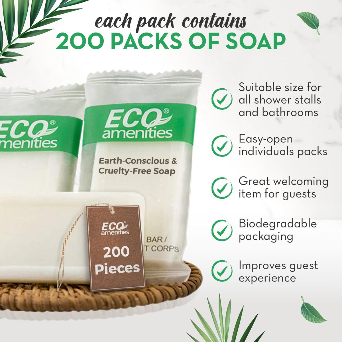 Bulk 200-pack display of Eco Amenities soap bars for hospitality stock