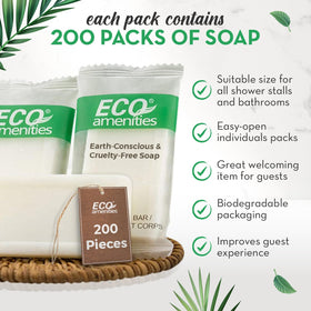 Bulk 200-pack display of Eco Amenities soap bars for hospitality stock