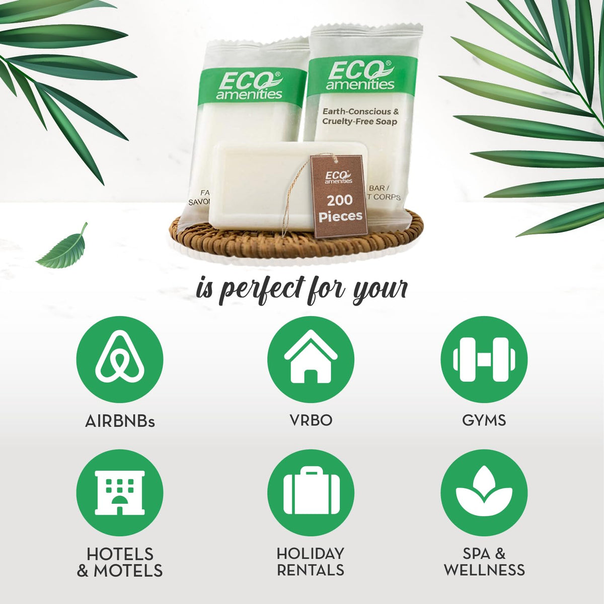 Eco Amenities green tea scent soap bar close-up for refreshing guest stays