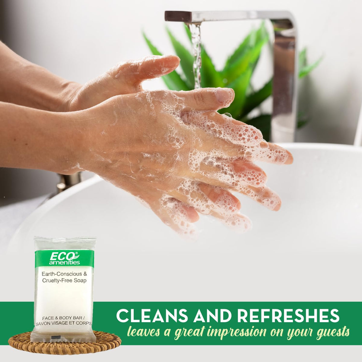 Individually wrapped hotel soap bars reduce waste and maintain freshness