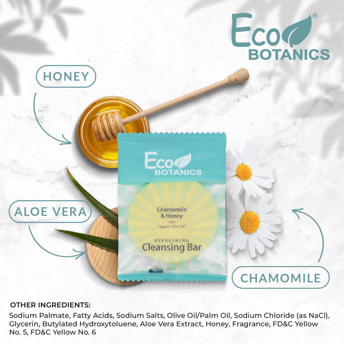 Eco Botanics aloe honey olive oil ingredient panel highlighting skin-friendly formula