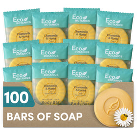 Eco Botanics travel-size toiletry set packaging for guest rooms in vacation rentals.