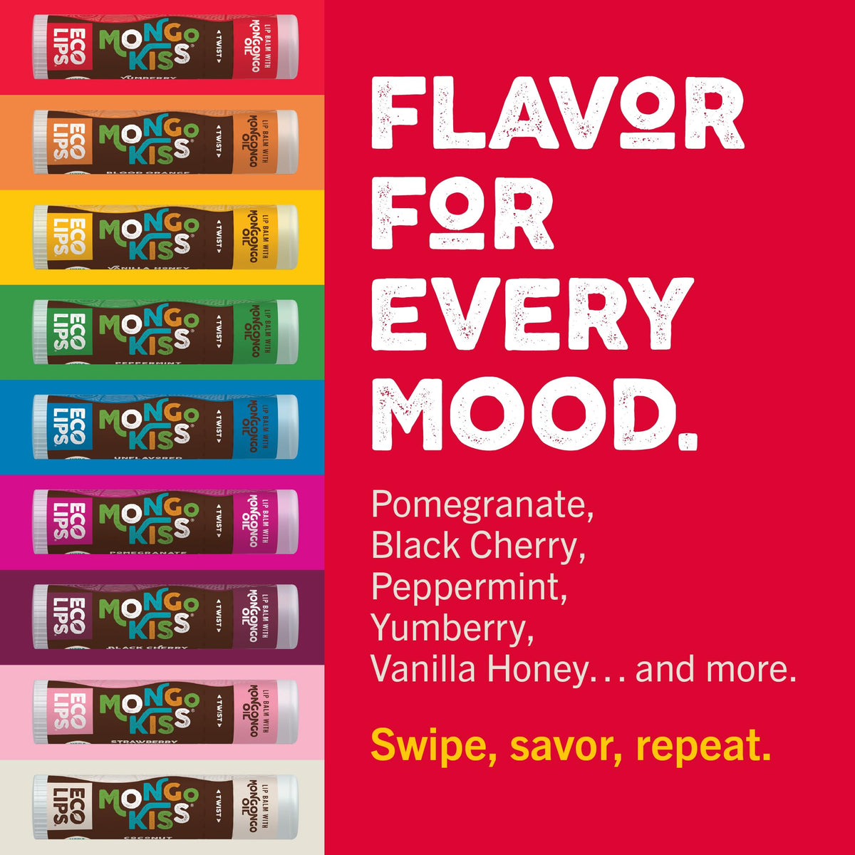 Eco Lips Mongo Kiss Peppermint flavor for a cool, refreshing lip boost.