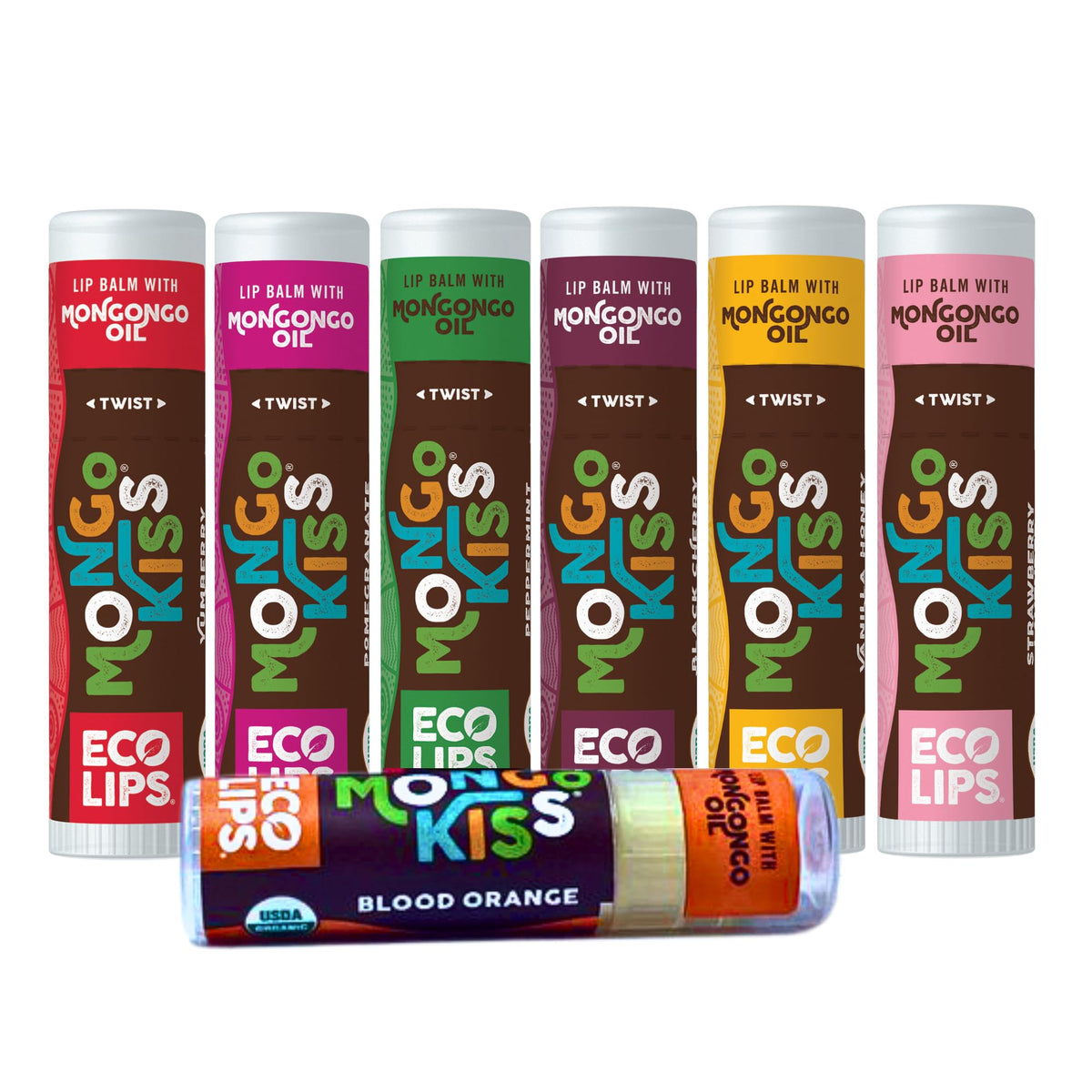 Eco Lips Mongo Kiss tube close-up highlighting the moisturizing lip balm.