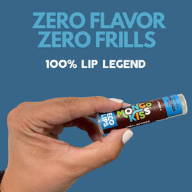 Unflavored Mongo Kiss tube close-up showing the larger, longer-lasting balm application.