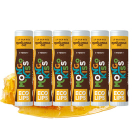 Eco Lips Mongo Kiss Vanilla Honey lip balm tube delivers smooth, hydrated lips.