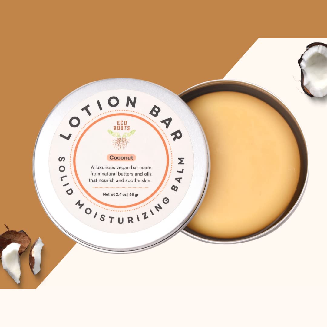 Hands applying ECO ROOTS lotion bar to dry patches for hydration