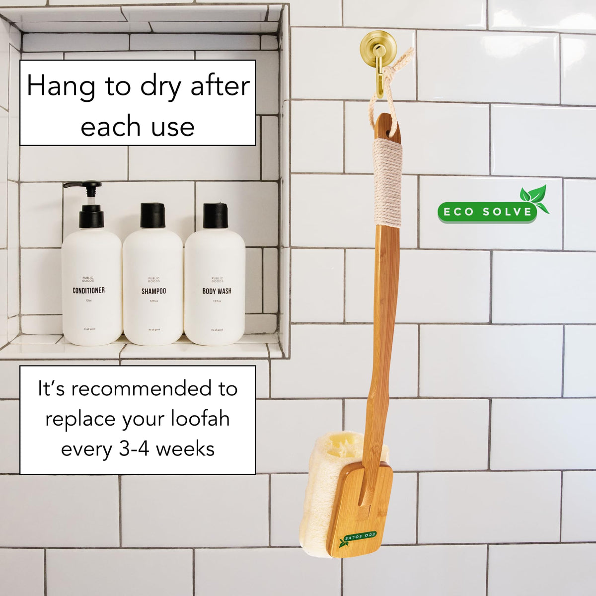 Eco Solve biodegradable loofah material encourages sustainable self-care.