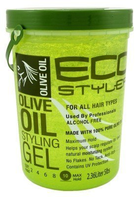 Eco Style olive oil styling gel 5 lb bottle provides strong hold and shine.