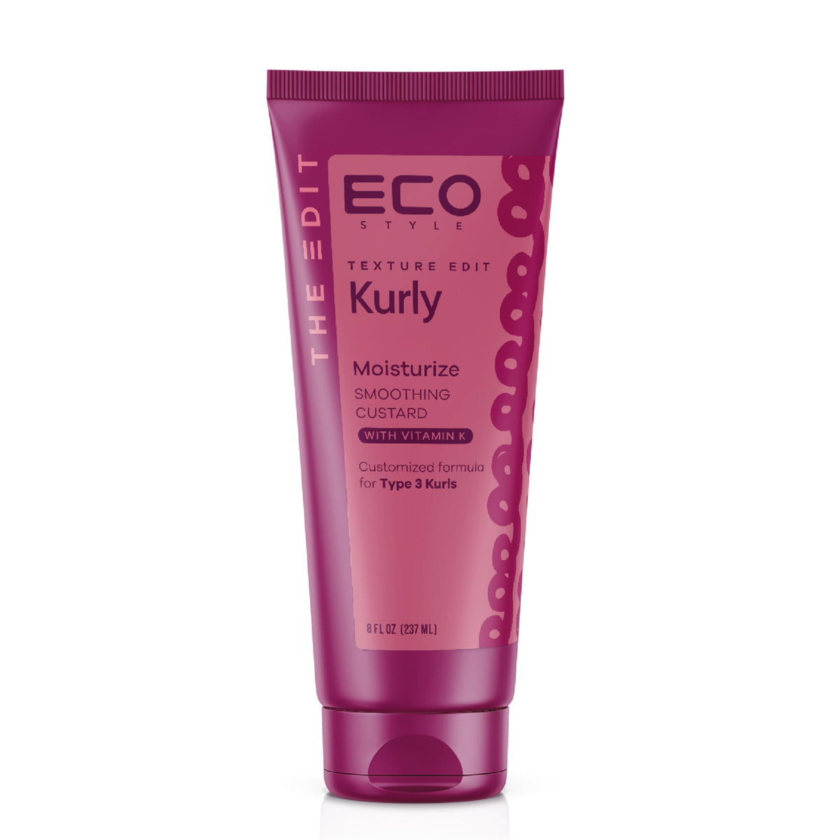 Eco Style Texture Edit Kurly Moisturize Cream application shows smooth curl definition.