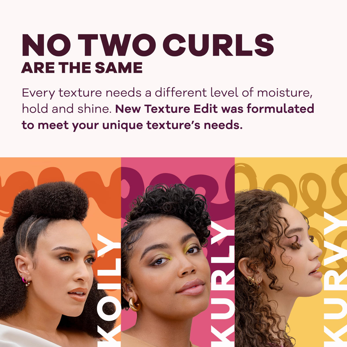 Eco Style Texture Edit Kurly frizz-control image shows sleek, defined curls.