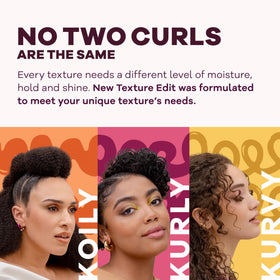 Eco Style Texture Edit Kurly frizz-control image shows sleek, defined curls.