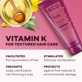 Eco Style Texture Edit Kurly frizz-control shot emphasizes lasting curl smoothness.