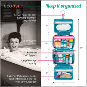 Eco Sun teal hanging hook design enables hands-free organization.