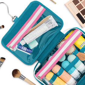 Eco Sun teal bag open with clear pockets for quick item identification.