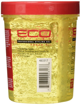 Hands applying ECOCO gel for defined, controlled styling with argan oil.