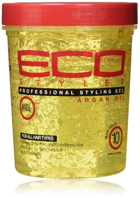 ECOCO styling gel bottle with argan oil offering flexible hold and conditioning.