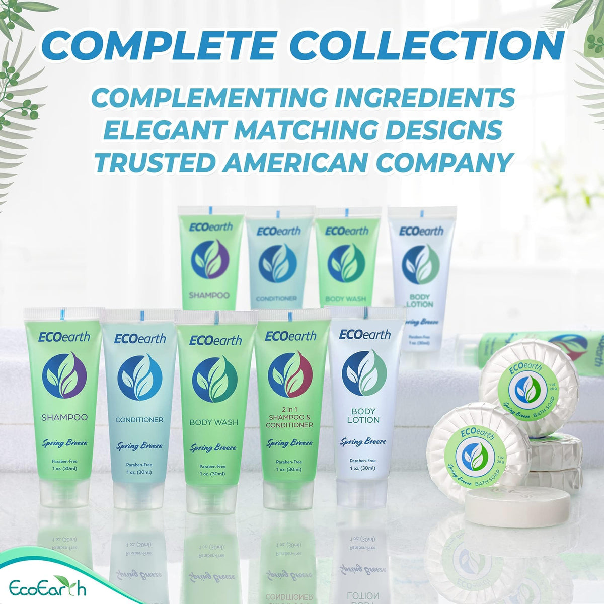 100-pack EcoEarth hotel shampoo for bulk guest amenities.