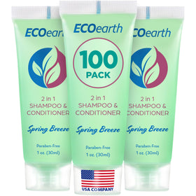 EcoEarth 2-in-1 shampoo conditioner bottle with Spring Breeze scent for refreshed guests.