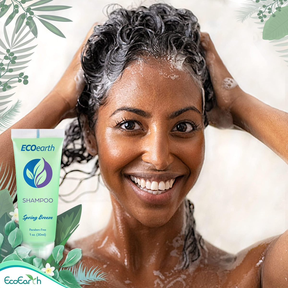 EcoEarth bulk 100-pack hotel shampoo suitable for hospitality.