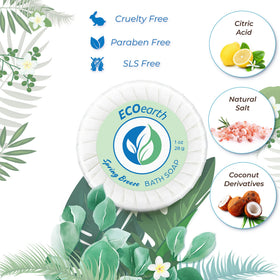 EcoEarth round 1 oz soap bar for compact hotel toiletries.