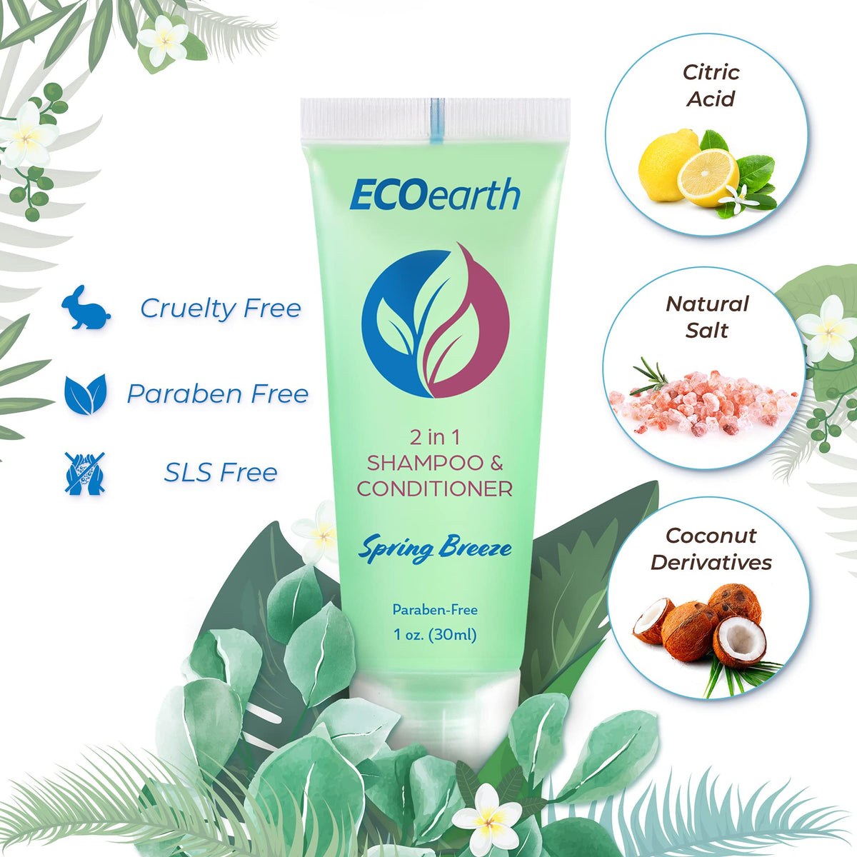 EcoEarth Spring Breeze label close-up highlighting premium hotel amenity.