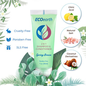 EcoEarth Spring Breeze label close-up highlighting premium hotel amenity.