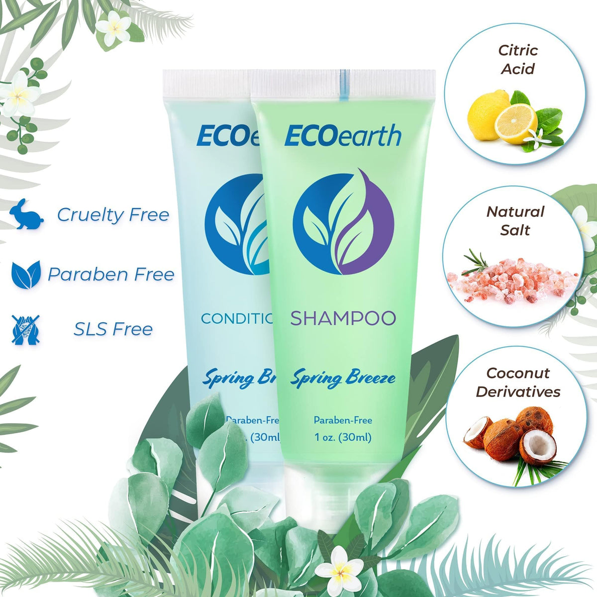 EcoEarth travel conditioner bottle with Spring Breeze for guest comfort.