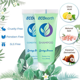 EcoEarth travel conditioner bottle with Spring Breeze for guest comfort.