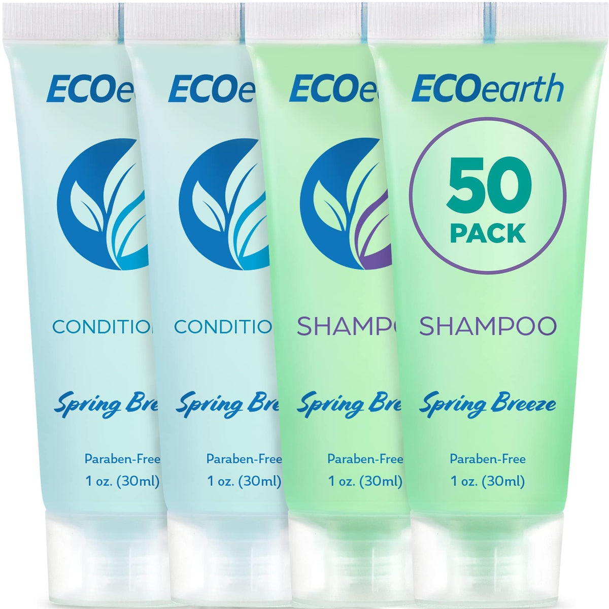 EcoEarth travel shampoo bottle with Spring Breeze scent for hotel guest refreshment.