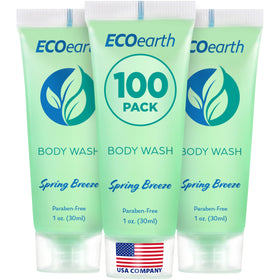 EcoEarth travel-size body wash Spring Breeze bottle front, ideal for hotel guest amenities.