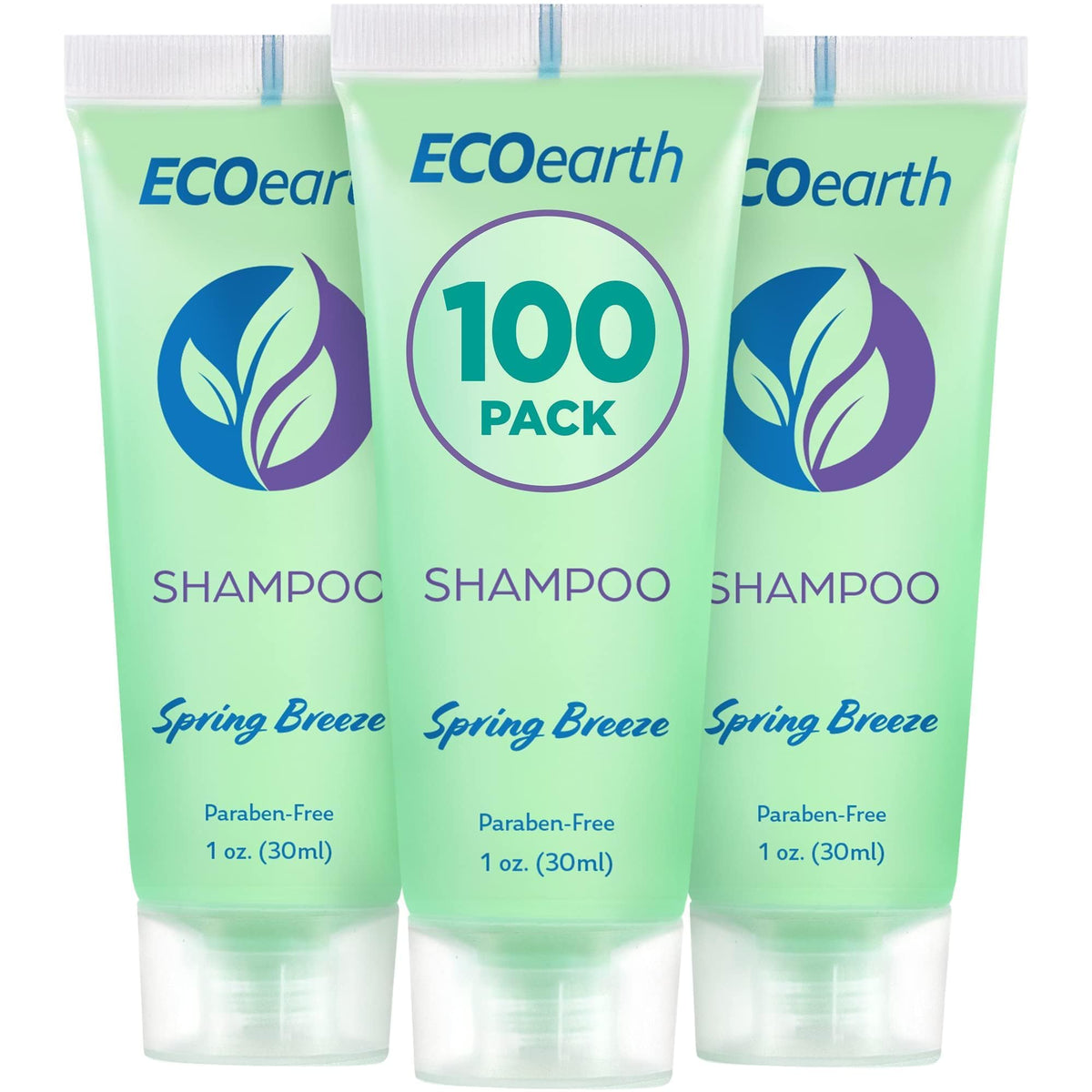 EcoEarth 1oz travel-size shampoo bottle in guest bathroom.