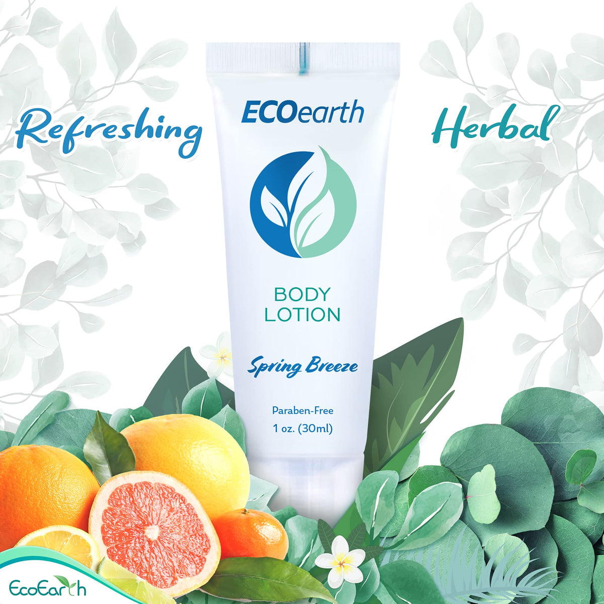 EcoEarth mini lotion in a guest room amenities display