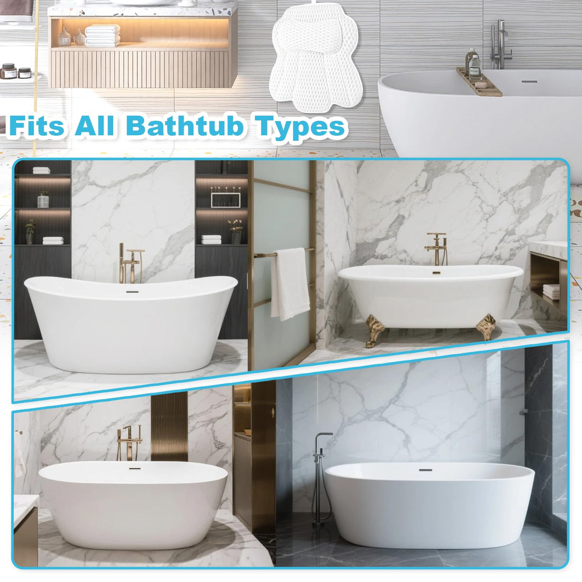 EcoHLL bath pillow universal fit compatible with all tub types