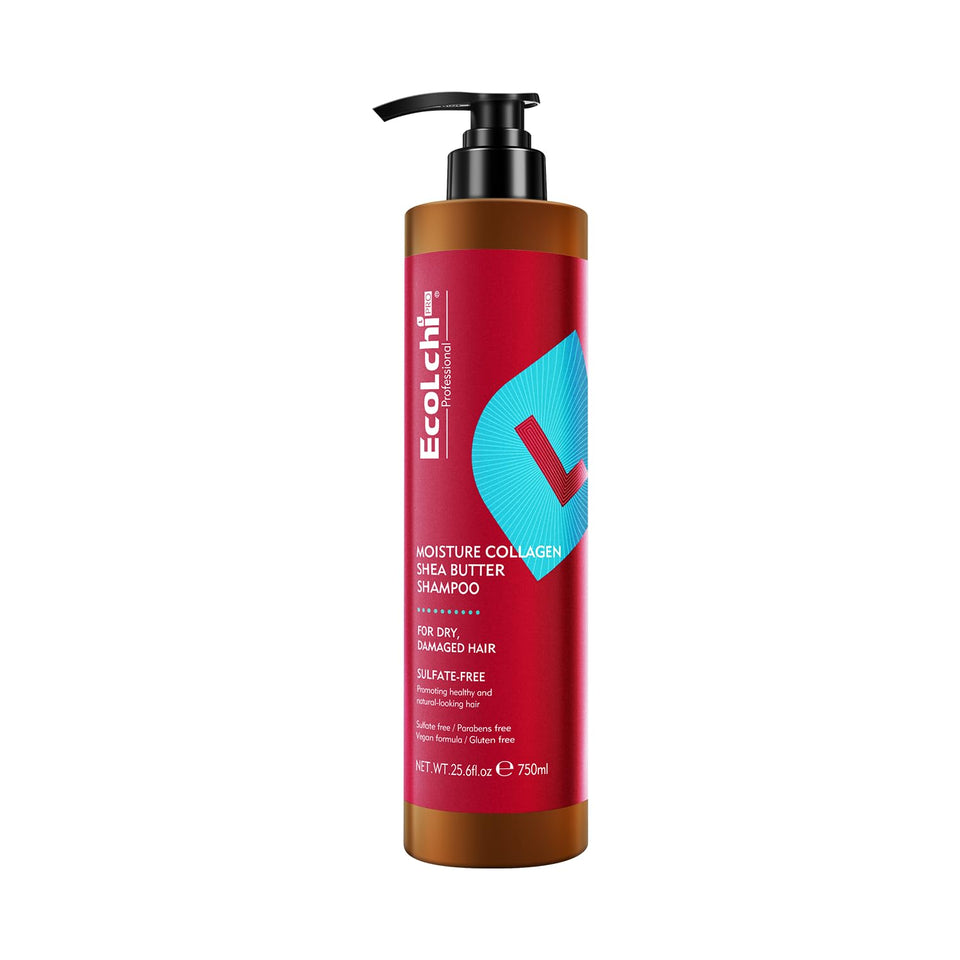 ECOLCHIPRO collagen shea butter shampoo bottle front highlighting premium moisture.