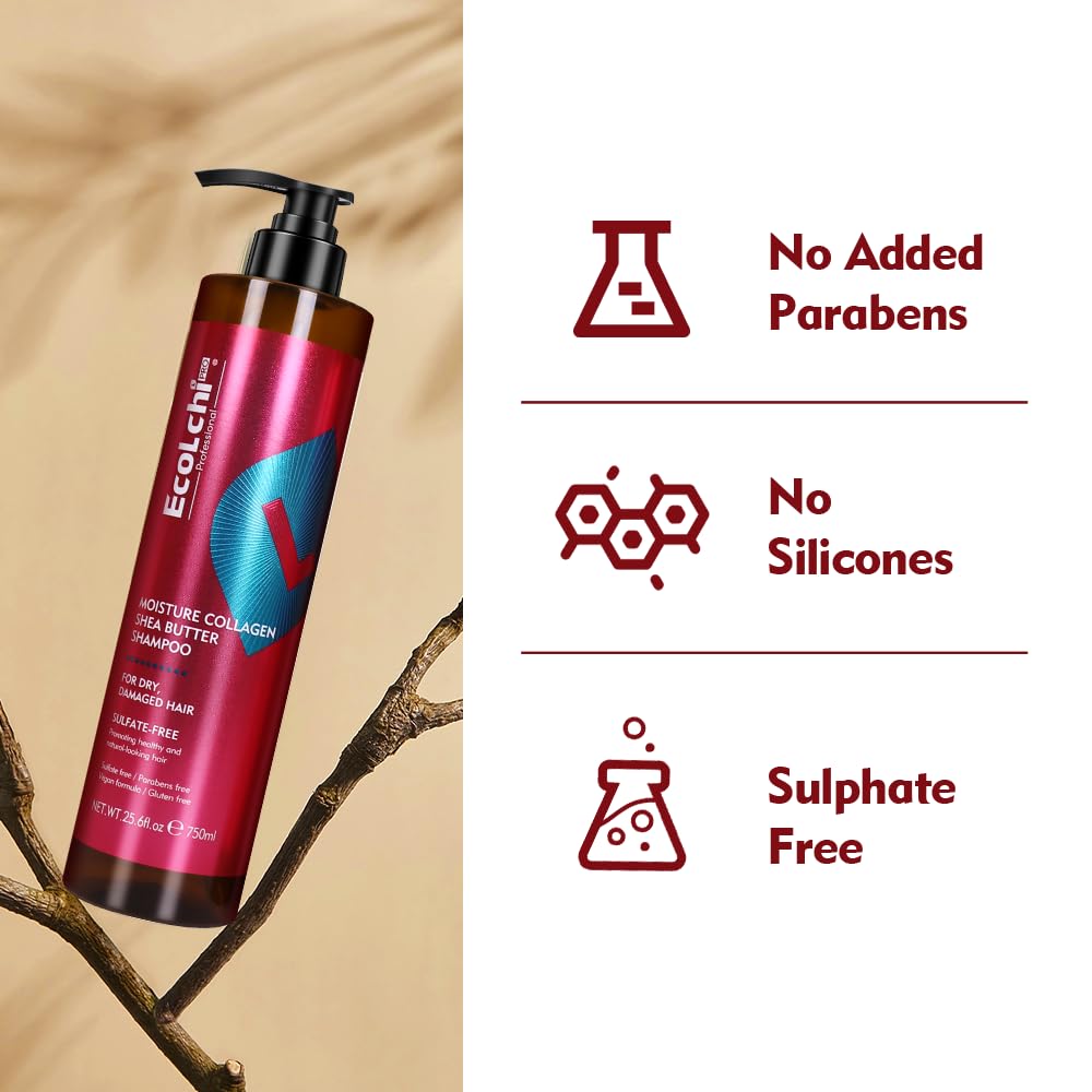 ECOLCHIPRO collagen shea butter shampoo application on wet hair for detangling.