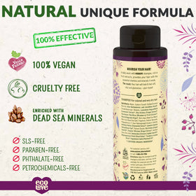 ecoLove Purple Collection bottle pour showing a gentle, SLS-free formula