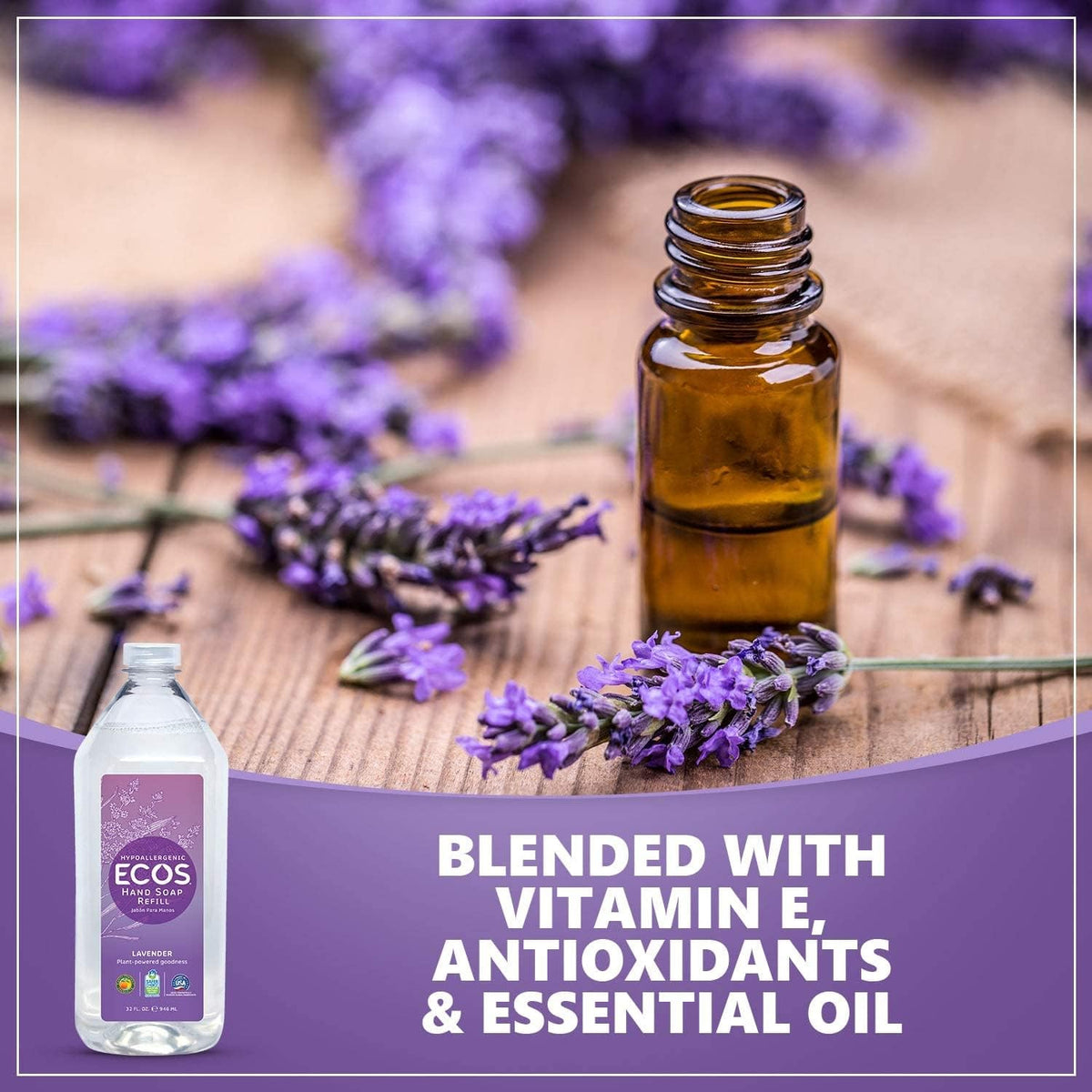 ECOS Lavender Hand Soap Refill pour spout with lavender aroma in view