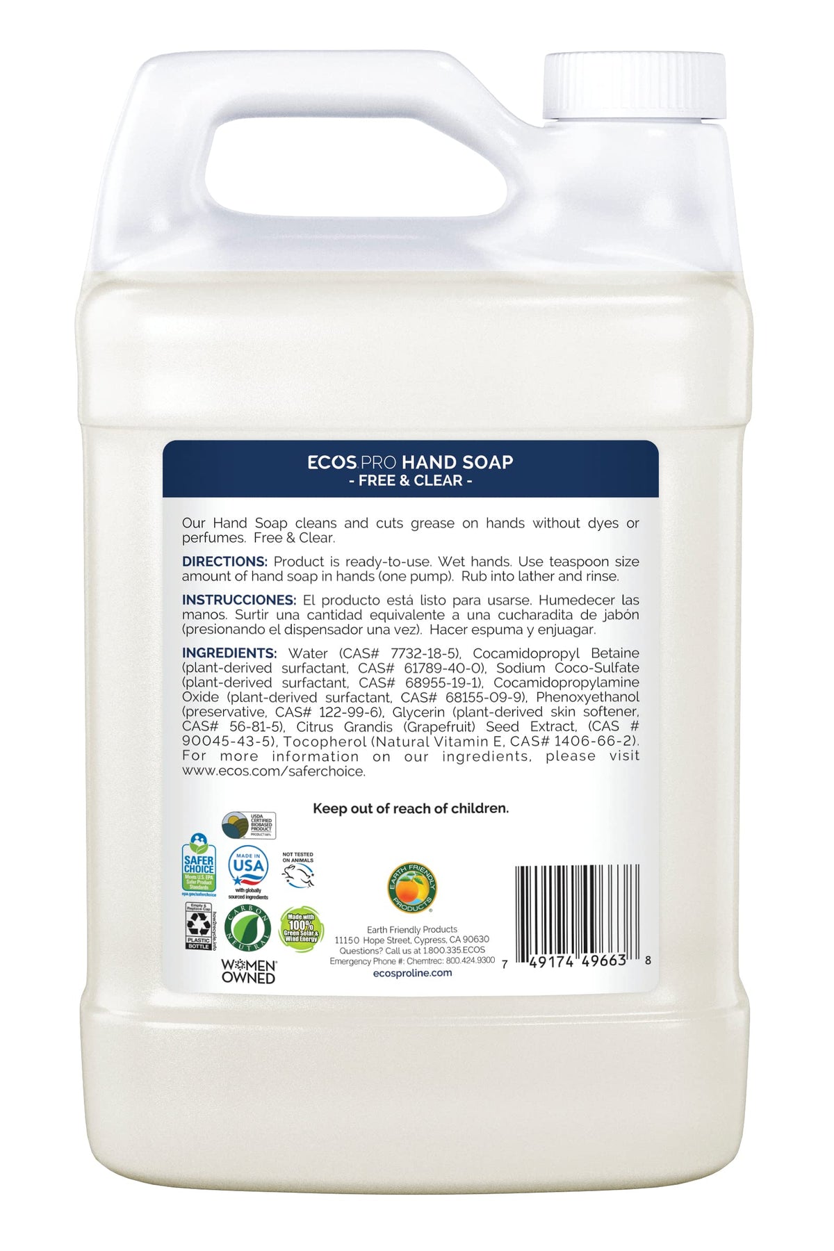 GHS compliant ECOS PRO bottle label emphasizing safety.