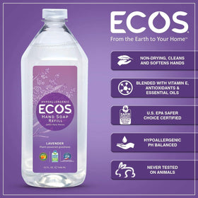 ECOS Lavender Hand Soap Refill features Vitamin E nourishing hands