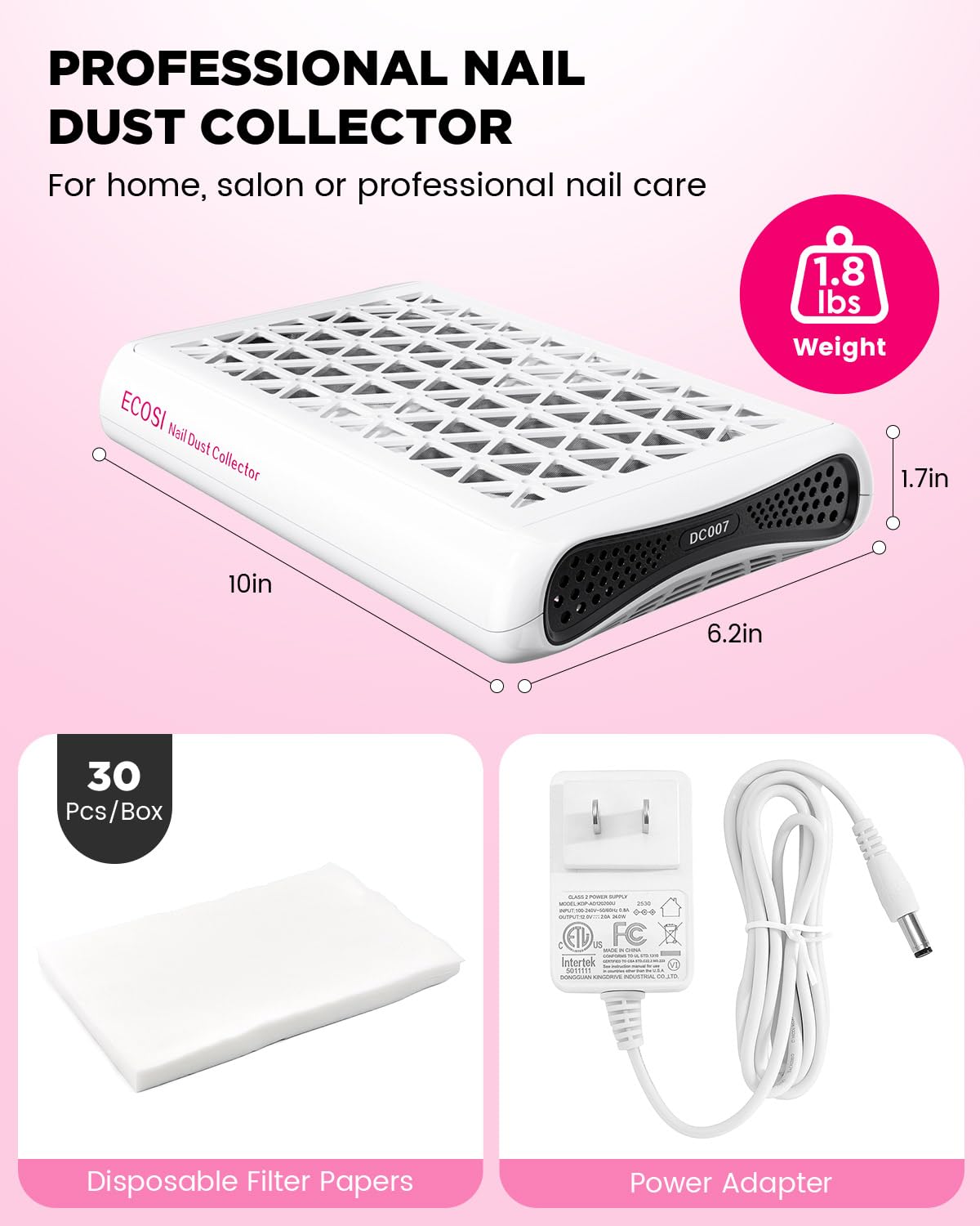 ECOSI nail dust collector accessories pack includes all essential items.
