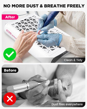 ECOSI nail dust collector side vent highlights optimized airflow during sessions.