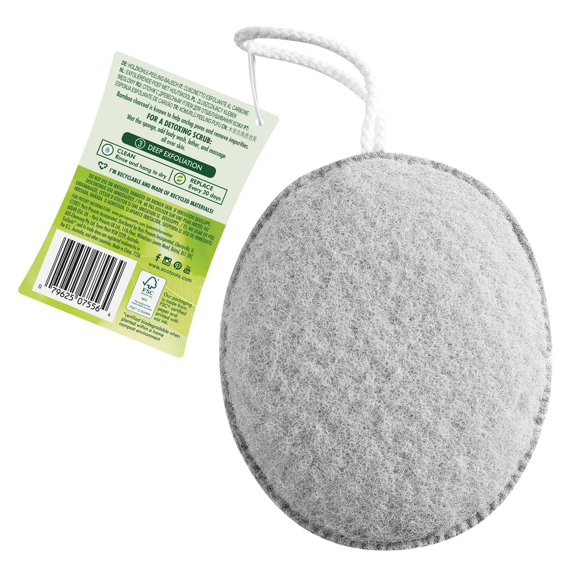 EcoTools puff used with body wash for scrub powered cleansing