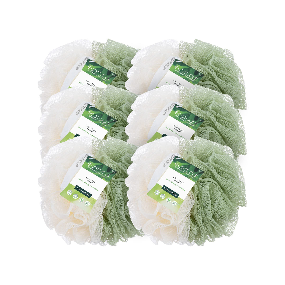 EcoTools Green EcoPouf dual-sided loofah for cleansing and exfoliating with recycled netting