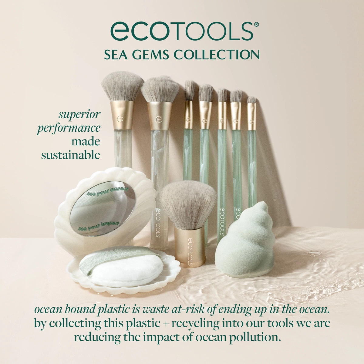 EcoTools Sea Gems Seashell Sponge for blending liquid foundation.