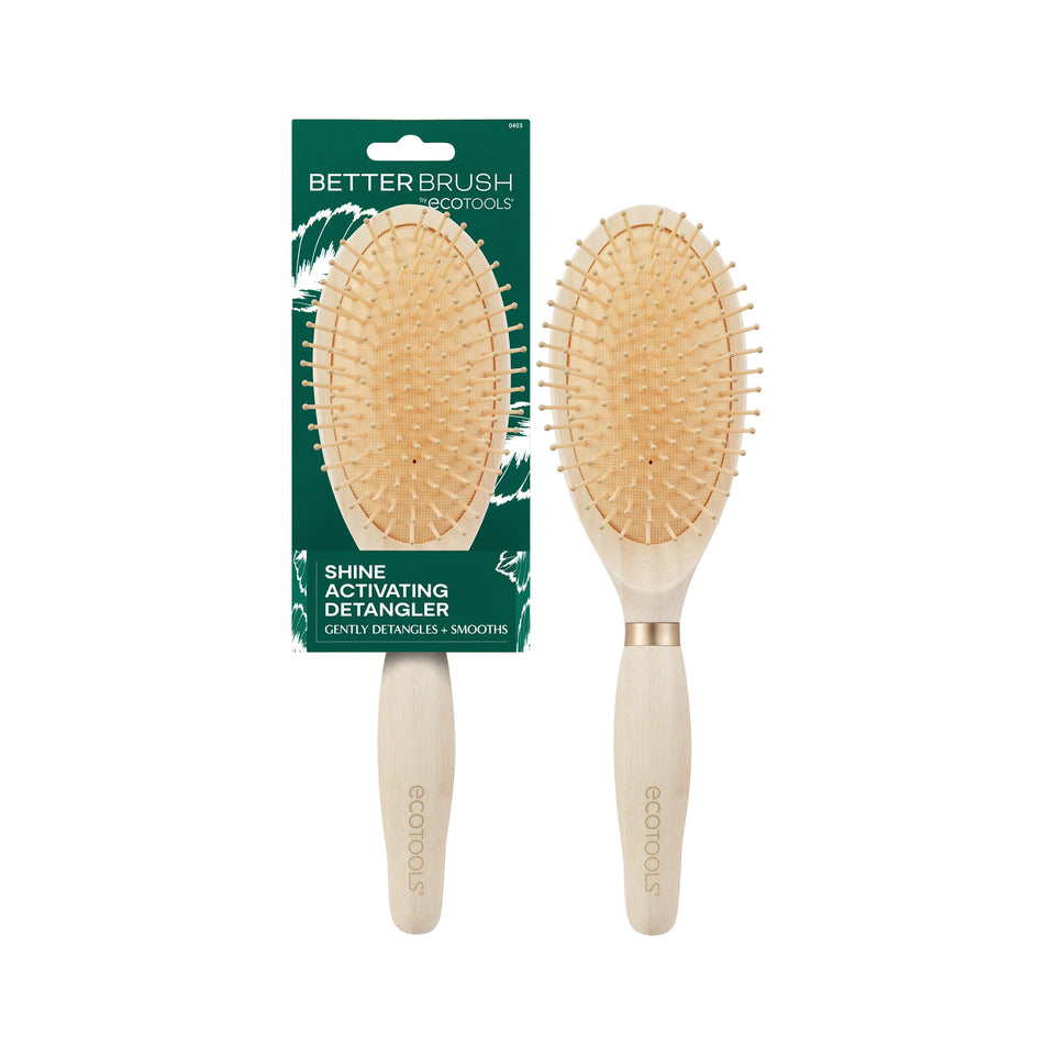 EcoTools Shine Activating Detangler paddle brush detangles gently for smooth, healthy-looking hair.