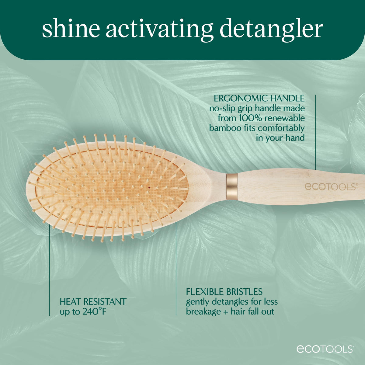 EcoTools Shine Activating Detangler wet hair use eases combing after shower.