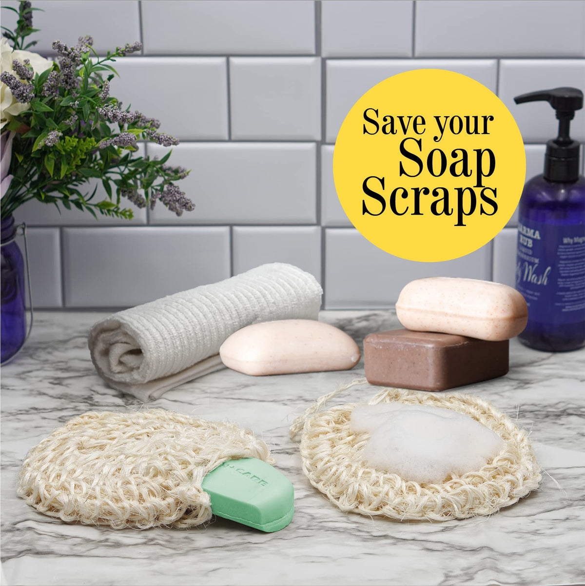 Ecotupia built in soap pouch shown in action during shower