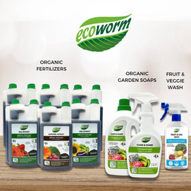 Ecoworm leaf cleaner spray applied to plant leaves for dust removal.