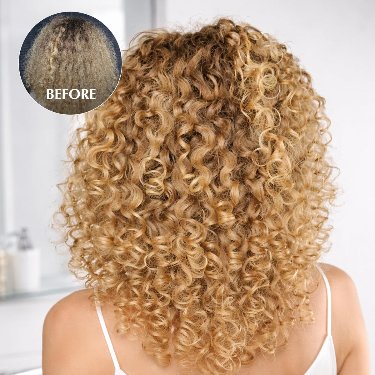 ECRU New York Curl Perfect Defining Potion on damp hair for defined waves.